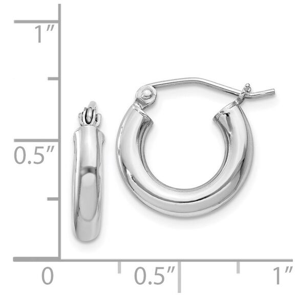 3mm, Sterling Silver, Classic Round Hoop Earrings - 14mm (1/2 Inch) - Picture 4 of 5